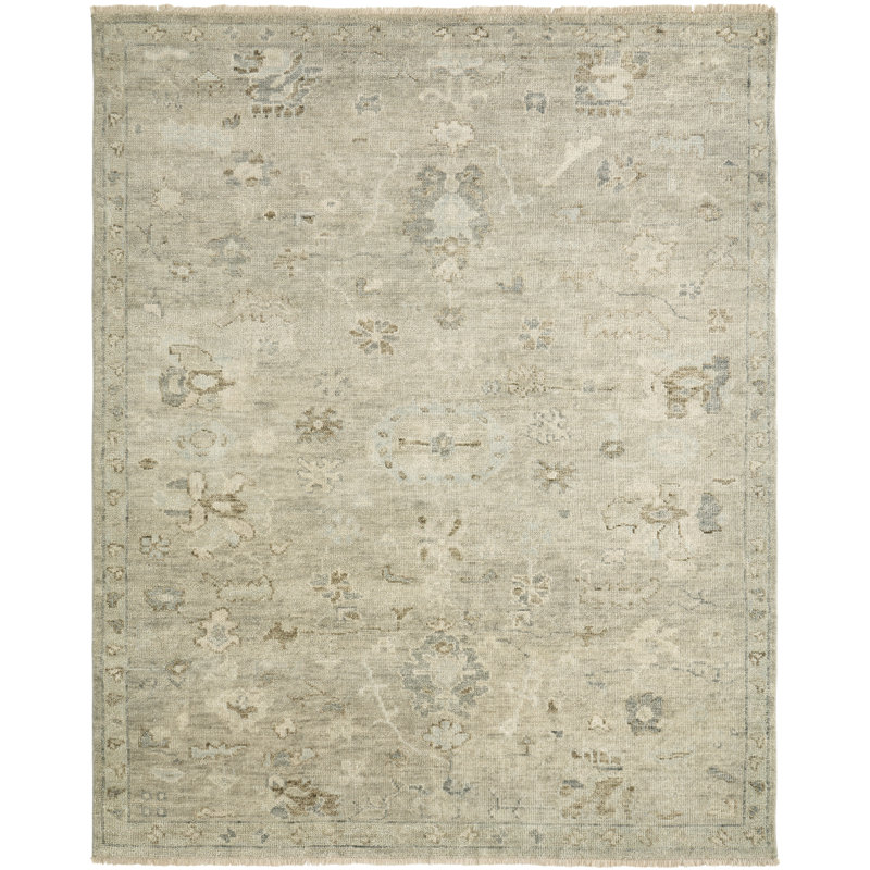 Kiern Hand Knotted Wool Flroal Area Rug in Gray, Rectangle 12' x 15'