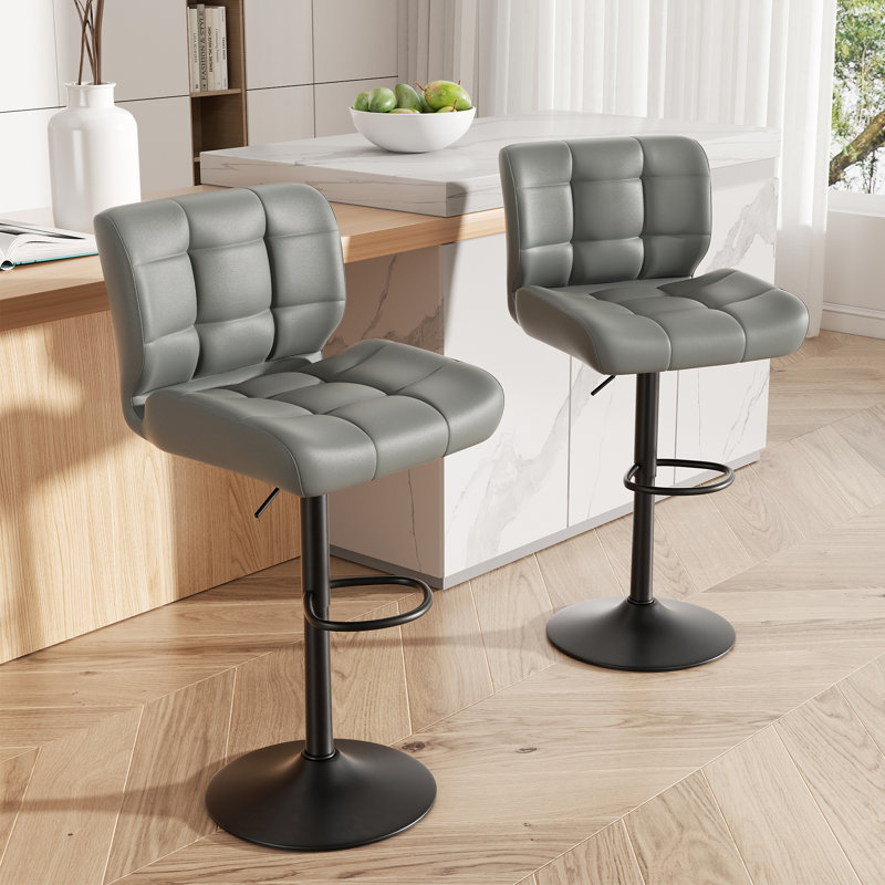 Adjustable Height Counter Stool with Metal Frame, Drak Grey