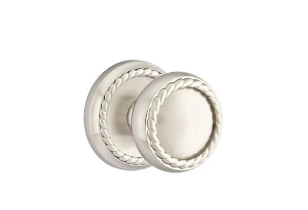 Ensemble de mortaise intérieure Emtek Passage avec rosette et bouton de corde (LH), Nickel satiné