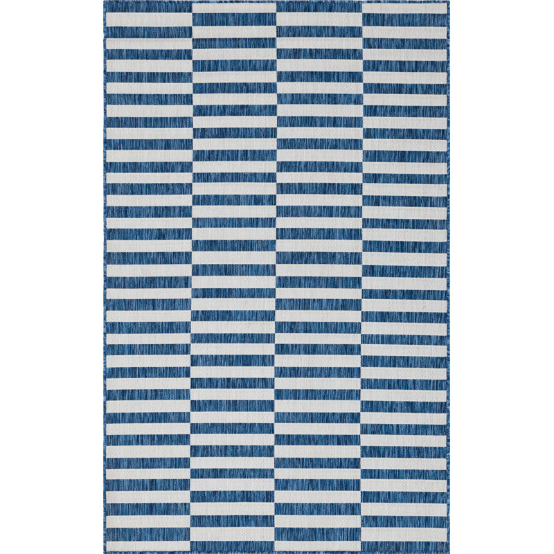Tapis rayé bleu marine / ivoire Pana, Rectangle 5 pi 1 po x 8 pi
