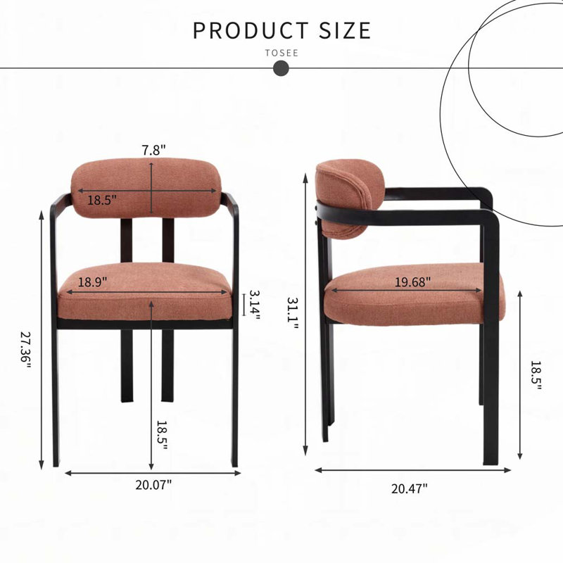 Ensemble de 2 chaises de salle à manger modernes rembourrées avec pieds en métal noir Boucle, Orange