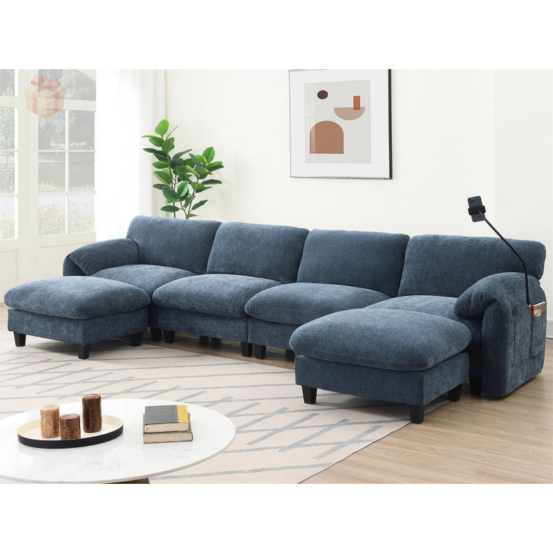Luxueux canapé modulaire avec ports de charge, rangement et repose-pieds mobiles pour un confort et une commodité ultimes