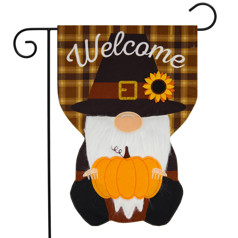 Pilgrim Gnome Burlap Garden Flag
