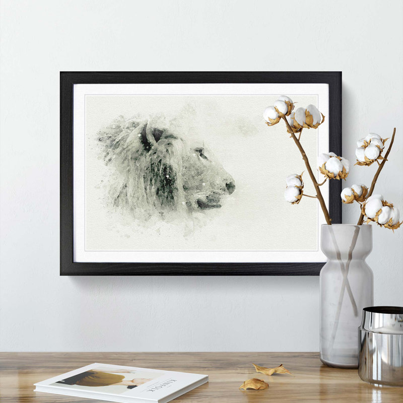 A Lion in Abstract - Picture Frame Graphic Art Print, 27cm H x 36cm W x 2cm D, Black Framed