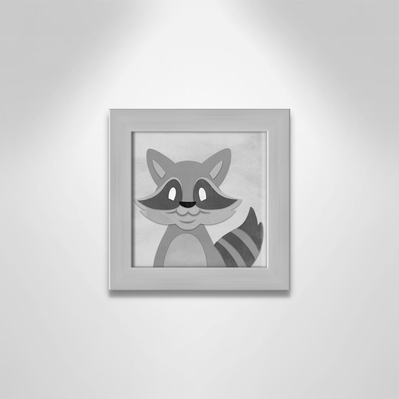 Impression sur papier Cheery Racoon, H 8 po x l 8 po x P 0,6 po, Encadré plat argent