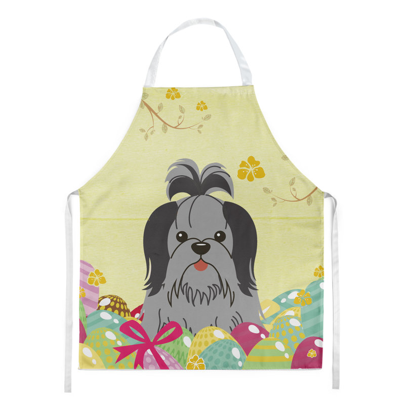 Tablier œufs de pâques, Shih Tzu, Jaune / noir / argent