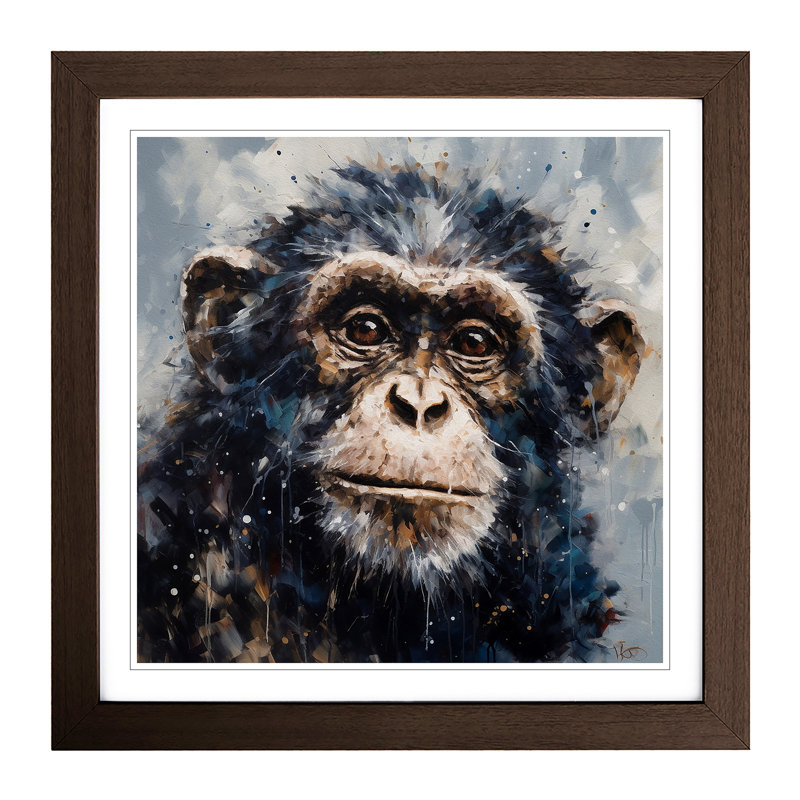 Monkey Palette Knife Painting - Framed Print, Walnut