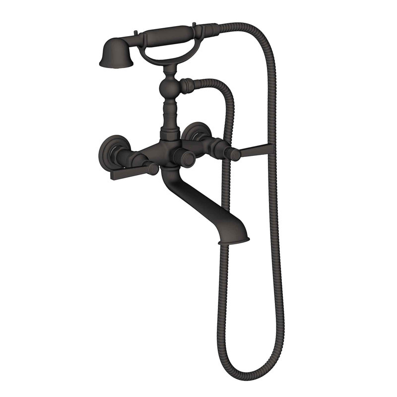 Astor Wall Mount Exposed Tub & Hand Shower Set, Flat Black, Lever Handle