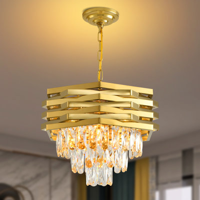 15.7" Modern Gold Round Crystal Chandelier, E12 Base, No Bulb Included, for Living Dining Foyer
