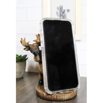 Rustic Western Whimsical Elk Moose Standing On Tree Ring Cell Phone Holder Stand