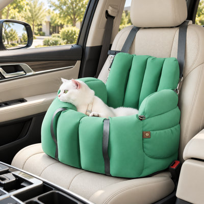 Siège d'auto et sac de transport convertibles pour animaux de compagnie – Lit de voyage portatif de 57 cm pour chats et petits chiens avec attache de sécurité, housse lavable et poignées de transport, siège d'auto 2 en 1 et nid douillet (vert)