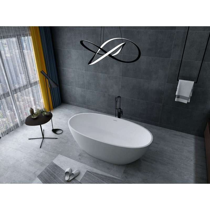 Freestanding Solid Surface Soaking Bathtub Matte White
