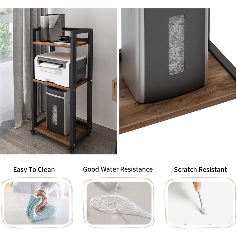 Black 3-Tier Adjustable Printer Stand with Storage Shelves