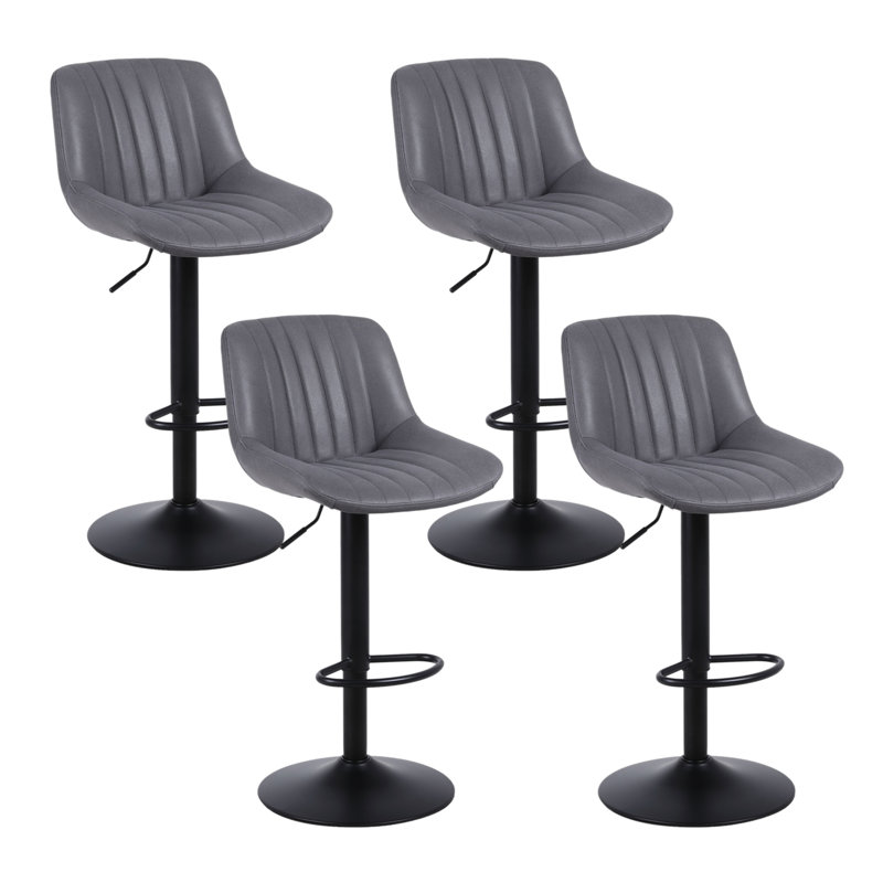 Swivel Upholstered Adjustable Height Counter Stool with Metal Frame, Dark Grey