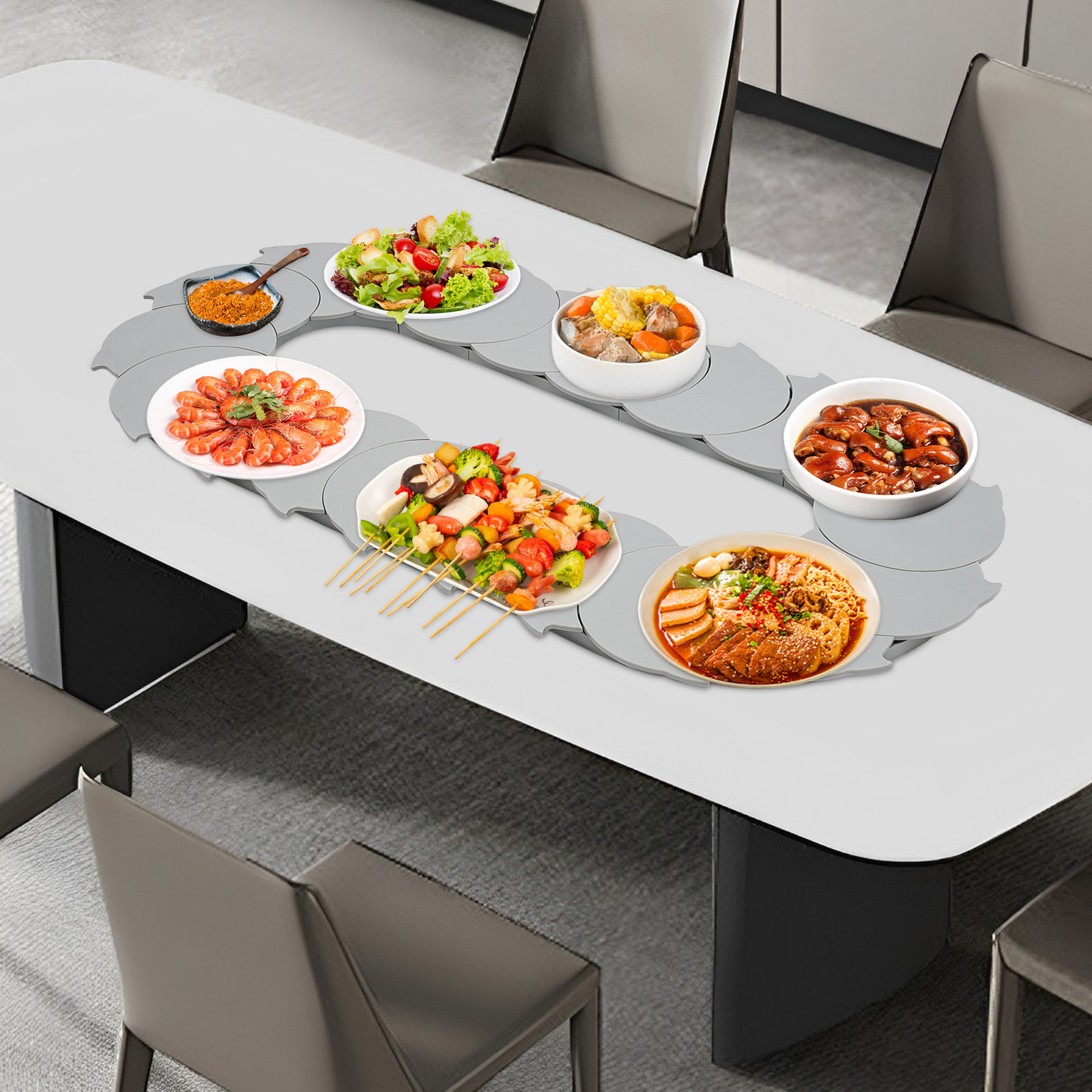 JOYDING Rotating Plastic Dining Table Manual Swivel Adjustable Food