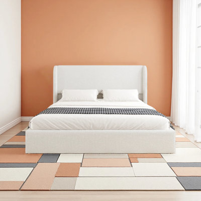 Boucle Bed Frame, Upholstered Cloud Bed Frame With Headboard, Solid Wood Legs And Slats, No Box Spring Needed