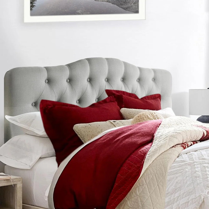Linen Upholstered Headboard-Modern-Adjustable Height-Button Tufting, Gray, Full