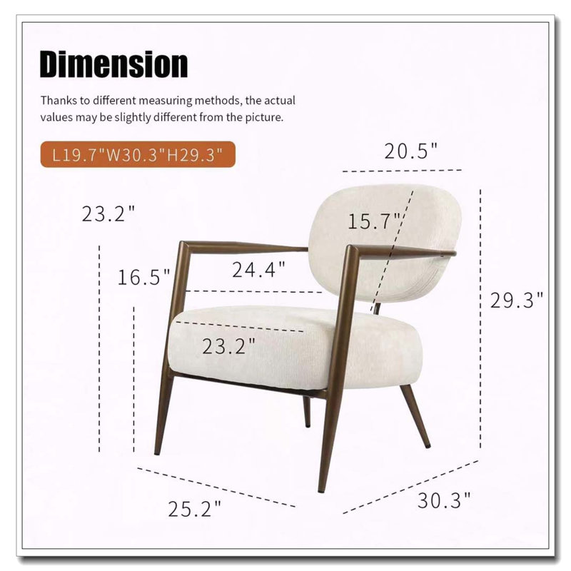 Chaise d'appoint moderne avec structure en métal bronze et tissu moelleux, Tissu blanc
