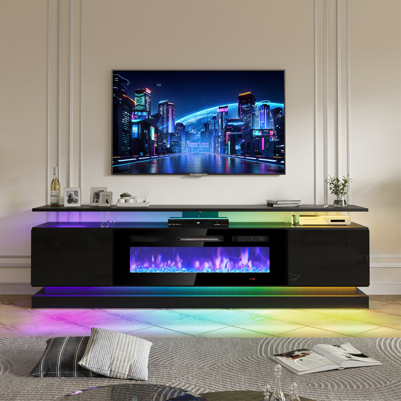 70"Electric Fireplace TV Stand - 12 Flame Colors, Music Sync LED, Adjustable Heat, Fits TVs Up to 80, Black
