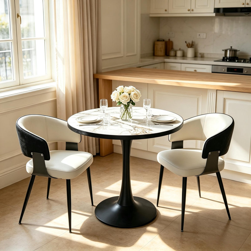 Dining Set, Black, Beige