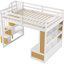 Lit mezzanine double avec bureau, tablettes, tiroirs