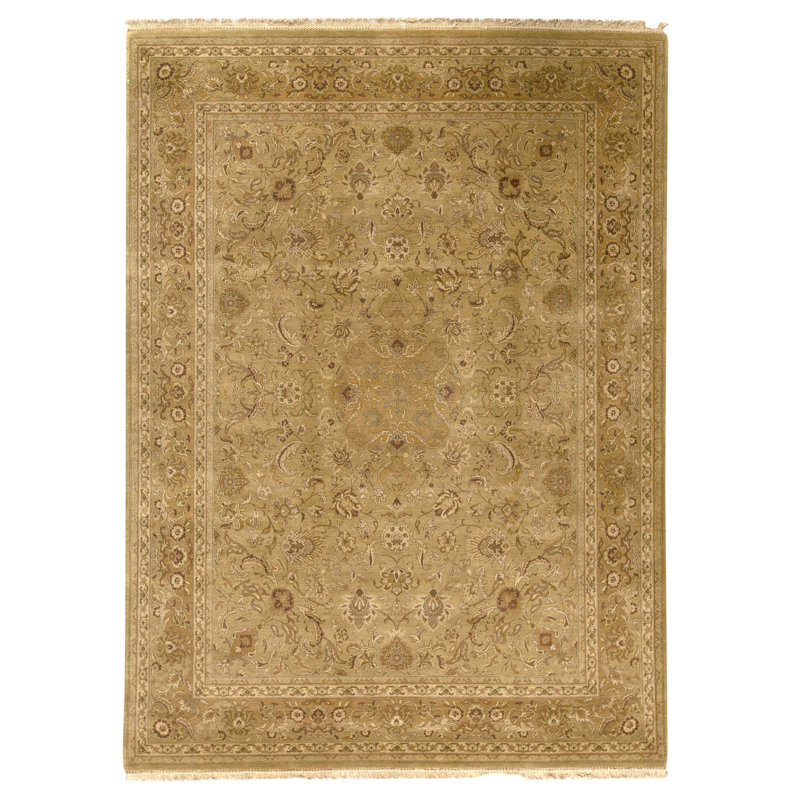 Hand Knotted Wool Area Rug in Gold