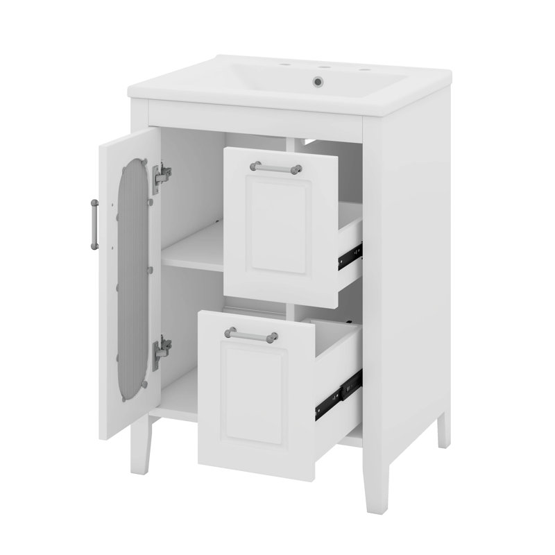 Meuble-lavabo 24 po avec lavabo, deux tiroirs et porte, tablette réglable, Blanc