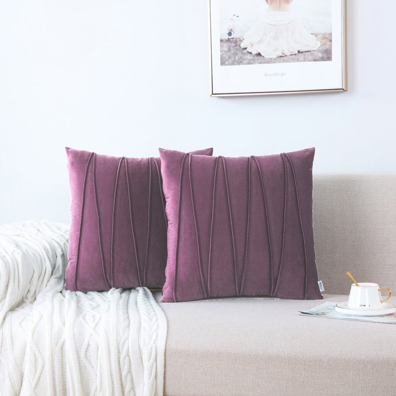 Pleated Square Polyester Velvet Pillow Cover, 18"H x 18"W, Grape