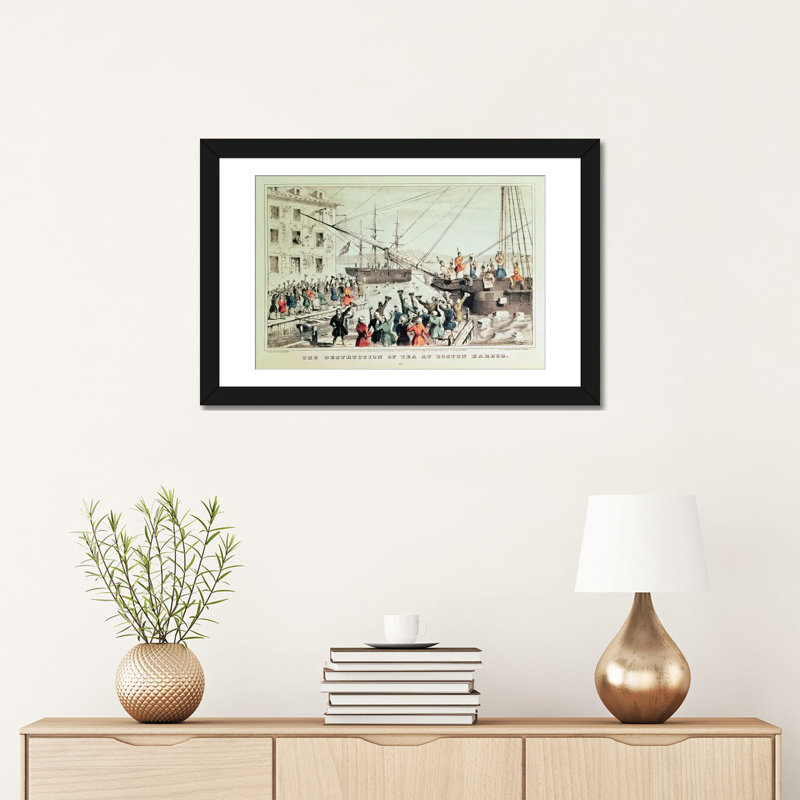 « the boston tea party 1846 », reproduction d’impression sur toile, Papier d'art encadré noir, Blanc