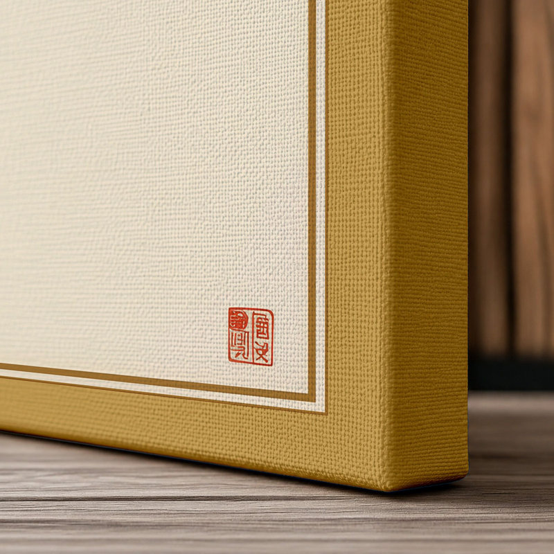 Plum Blossom Calligraphy Japandi - Wrapped Canvas, 30x20 - 76.2 x 50.8 cm, Ochre Border