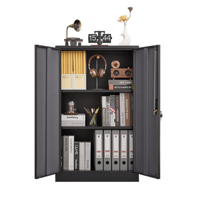 Armoire de rangement pliante en métal noir - portes verrouillables avec tablette réglable, casier pliant facile à assembler pour le bureau à domicile / école / garage, conception compacte pour les petits espaces