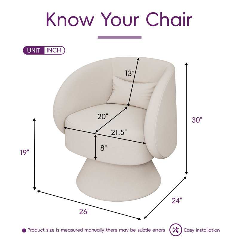 Fauteuil demi-tonneau pivotant rembourré (ensemble de 2), Lin beige