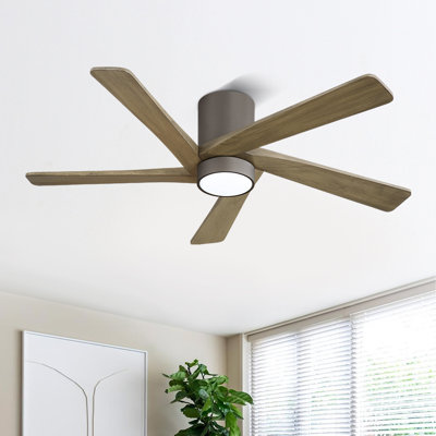 Ventilateur de plafond à 5 pales en bois massif avec ensemble d'éclairage et moteur à courant continu à distance