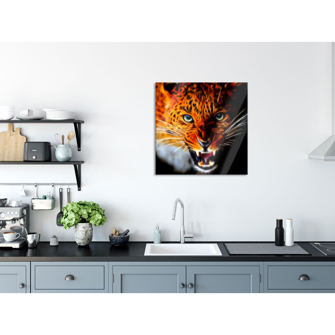 Glasbild Fauchender Leopard