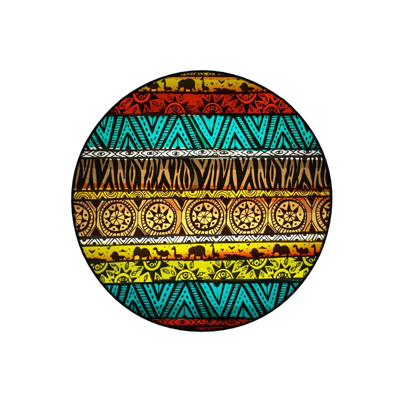 Woven Base Modern Decorative Carpet With Multicolored Shapes And Giraffe, Elephant, And Camel Details, Round 2'8"