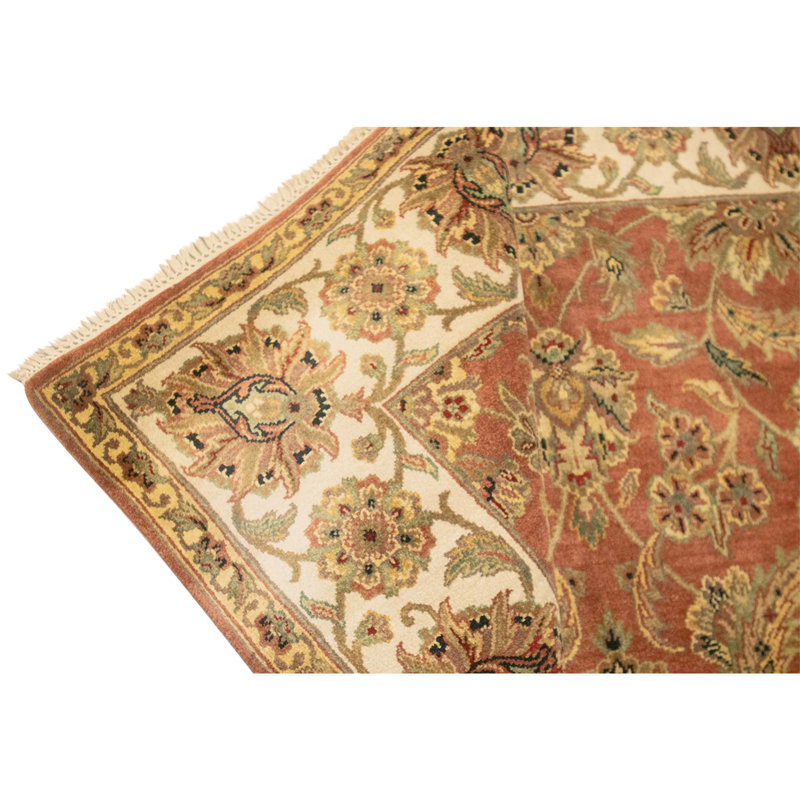 Hand Knotted Wool Oriental Area Rug in Rust And Ivory