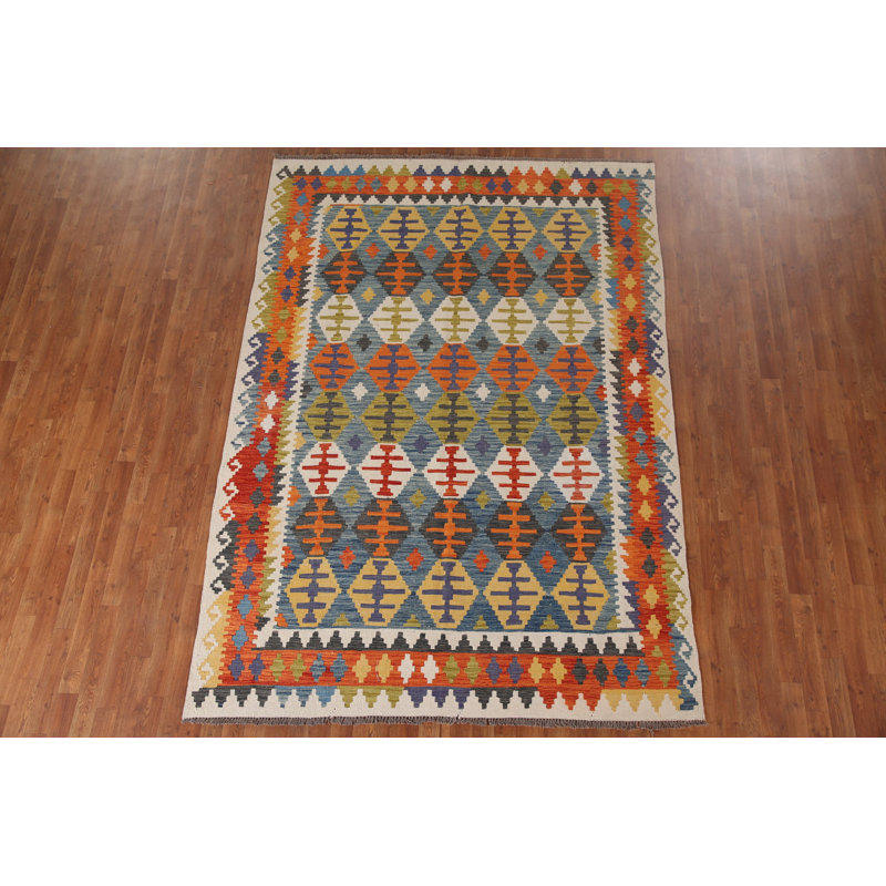 Tapis géométrique en laine Kilim 7 x 9