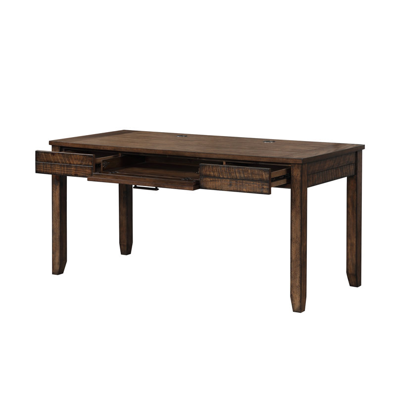 Latreca Solid Wood Writing Desk with Power Outlet, Brown