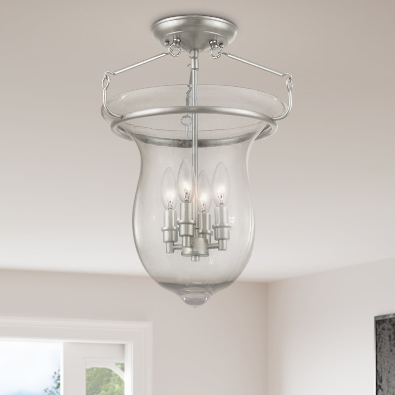 Plafonnier semi-encastré 4 lumières Avrum, Nickel brossé