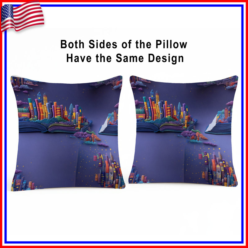 Coussin Bookscape, coussins double face fantaisie, 26 po x 26 po