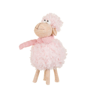 Fluffy Pink Wool Sheep Doll with Knitted Scarf Pack of 2