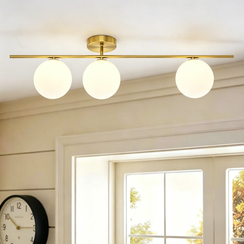 Plafonnier encastré 3 lumières avec globe en verre