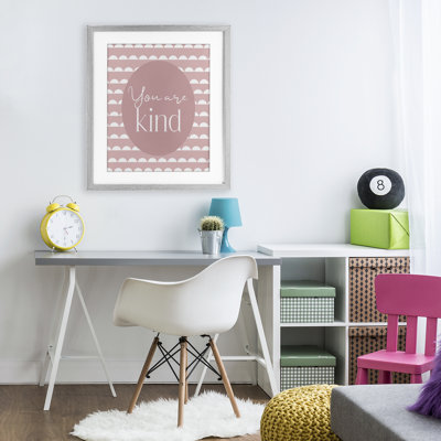 You Are Kind Blush Pink Framed Print Under Glass, design by Christine Simpson Art
