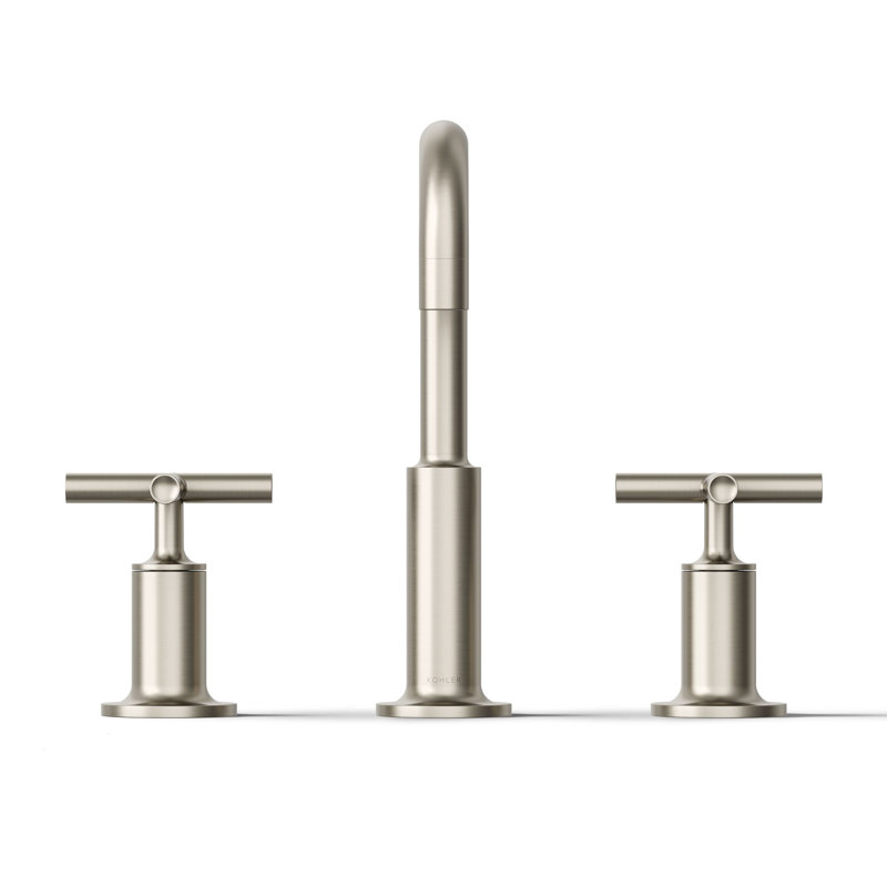 Kohler Purist® Widespread Bathroom Faucet with Pop-Up Drain Assembly, 3-Hole High Arc Cross Handle Bathroom Sink Faucet, 1.2 gpm