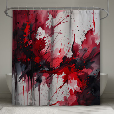 Rideau de douche rouge noir éclaboussures - abstrait contemporain pour salle de bain