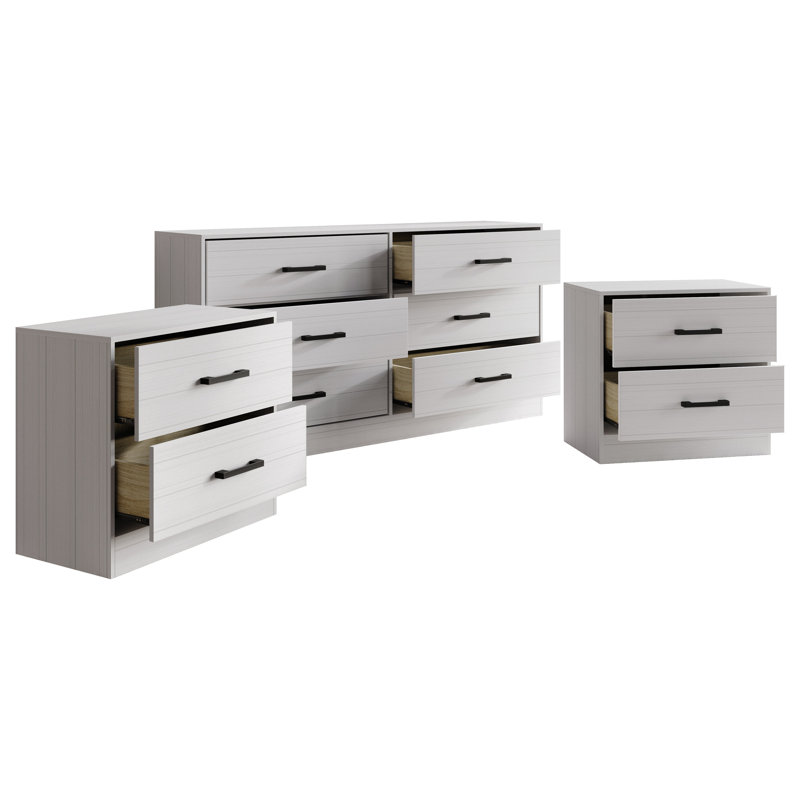 Deux tables de chevet et un buffet blanc, White