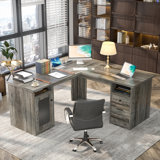 Detcho 60'' L Shaped Executive Desk with Drawers and Power Outlets