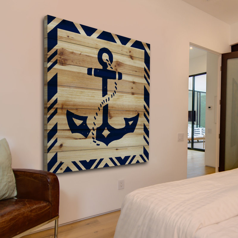 Reproduction d’art sur bois de pin naturel "anchor" par jen lee, H 32 po x l 32 po x P 1,5 po