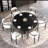 Dining Table Set With 51'' Round Faux Marble Table Top With Lazy Susan And 6 Fabric Dining Arm Chairs-121505632-121505631
