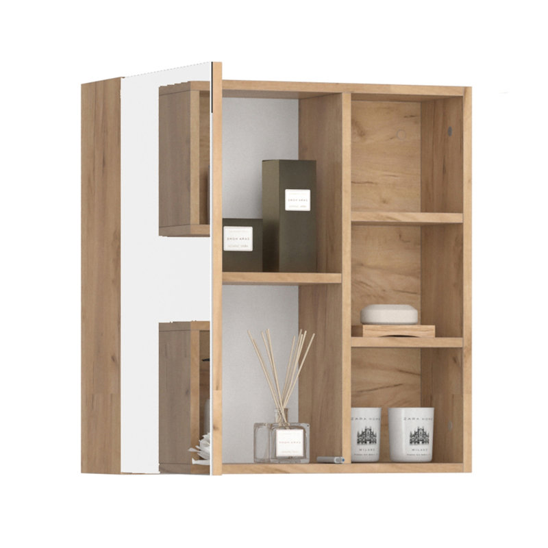 Lachasity 62mm W 64mm H Surface Frameless Medicine Cabinet Mirror 3 Fixed, Oak